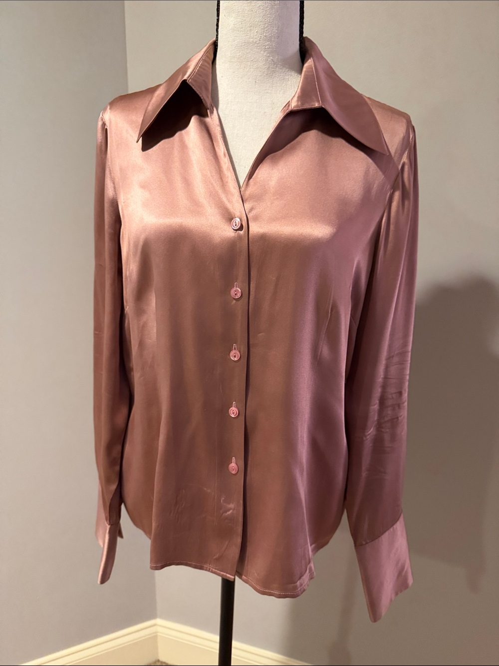 Jones New York Dusty Rose Satin Button-Down Shirt
